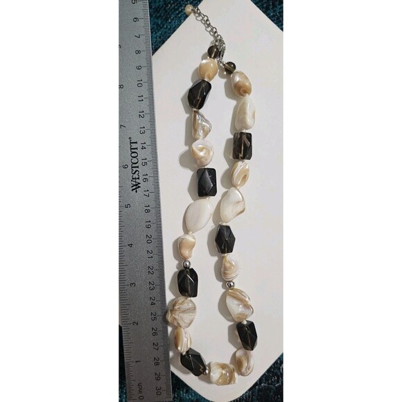 Vintage Sterling Silver 925 Onyx Mother Of Pearl Beaded Necklace - Picture 5 of 6